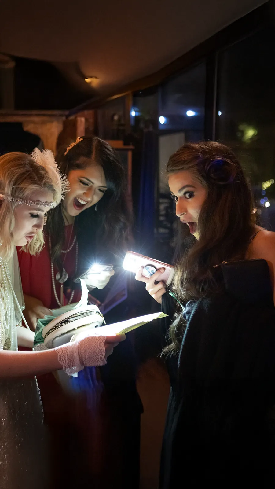Guests at a Murder Mystery Company public dinner show in Columbia